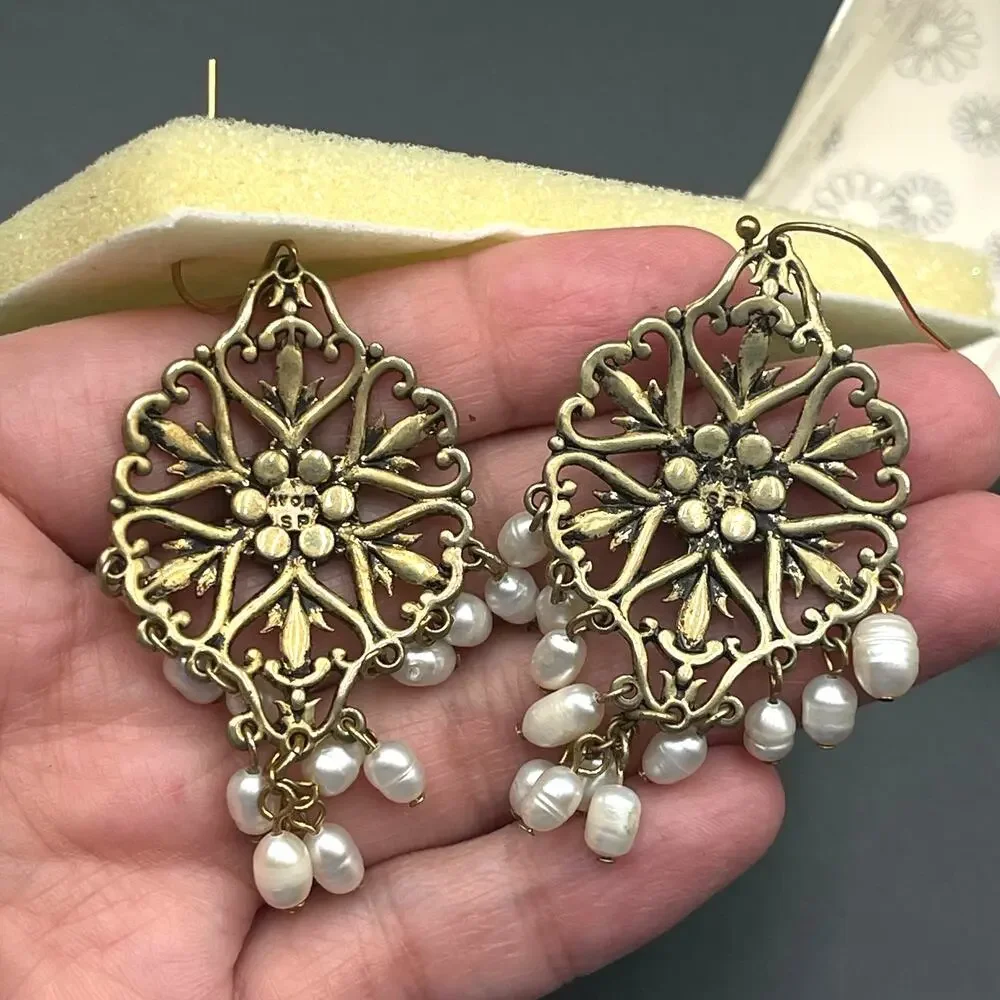 Silver Plate Fresh Water Pearls Flower Earrings Dangle Avon Jewelry 3